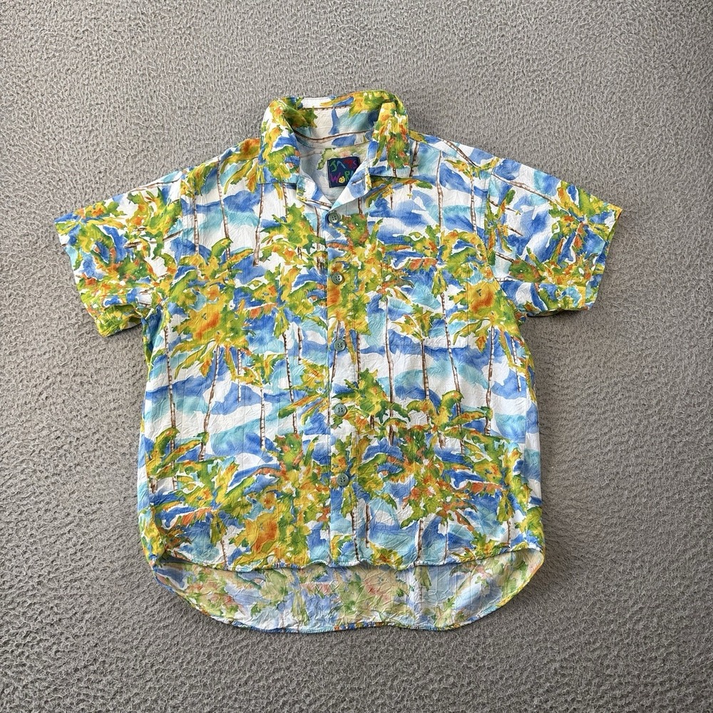 Vintage Jams World Shirt Womens Large Coco Palm Hawaiian Button Up Boxy